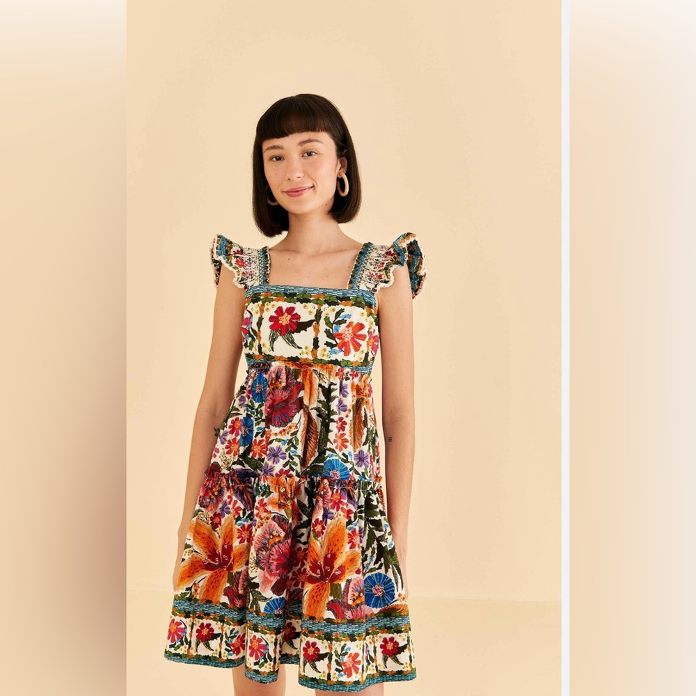 Farm rio Off white tropical yard sleeveless mini dress